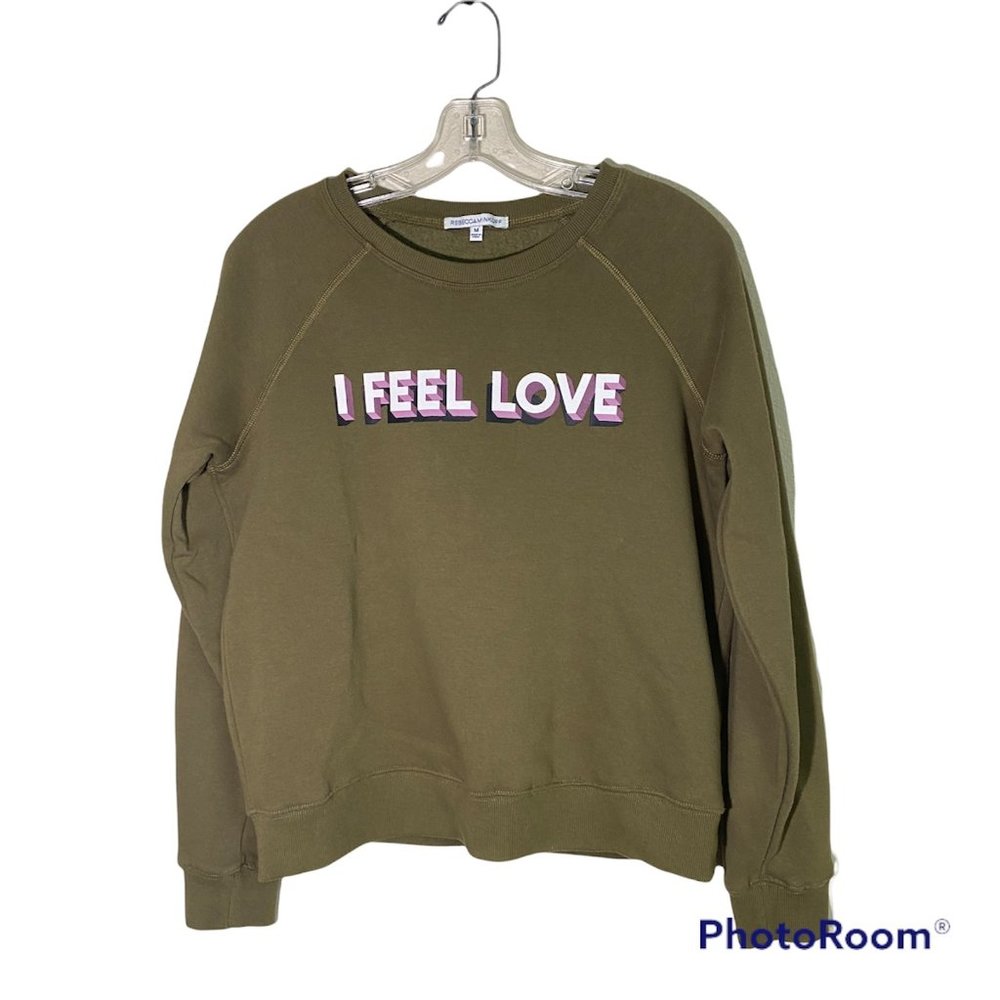 Rebecca Minkoff "I Feel Love" Sweatshirt Olive Green Cropped Women's Size M